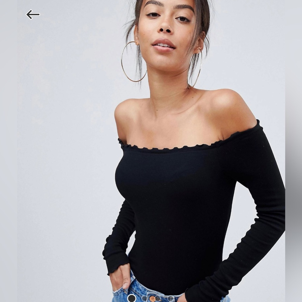ASOS Tall Off the Shoulder Long-Sleeve Bodysuit with Lettuce Edge